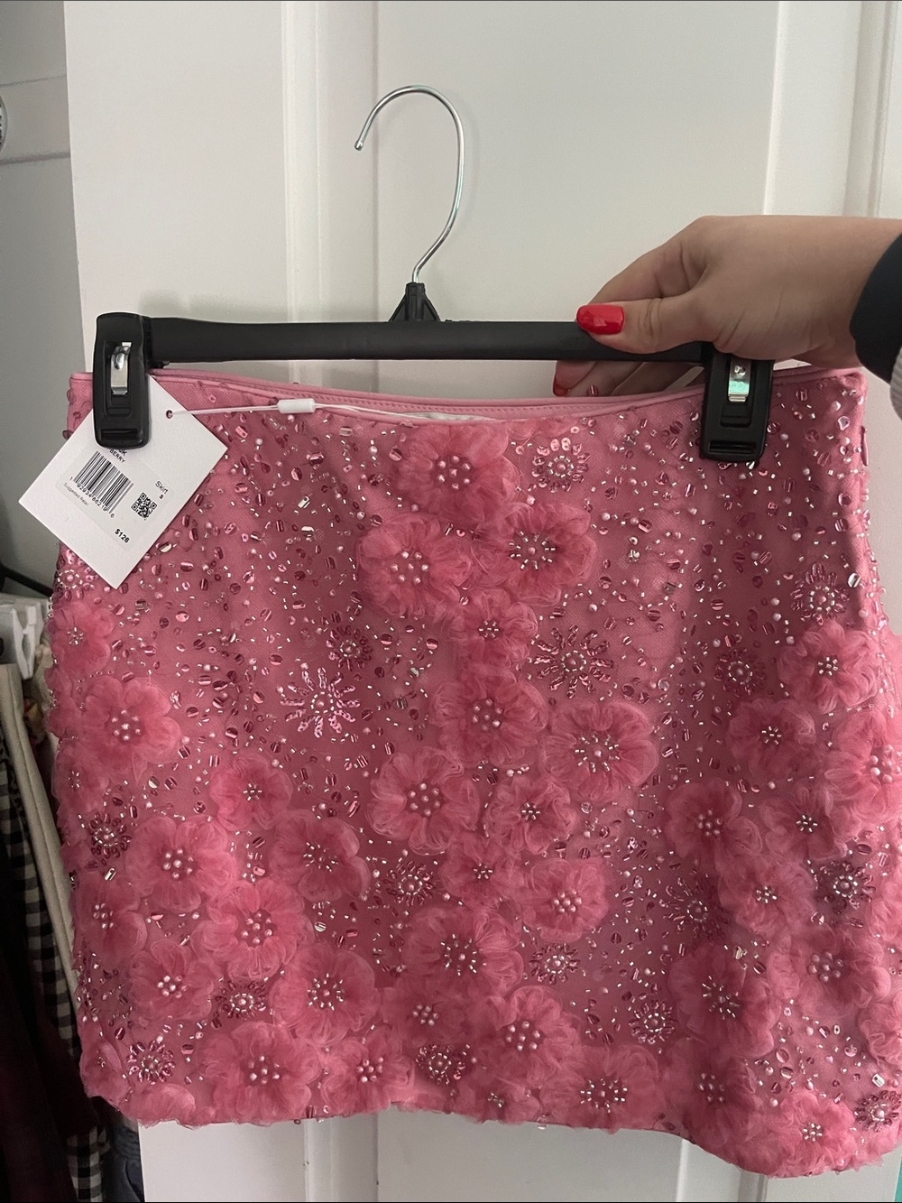 Endless Rose Pink Beaded Floral Mini Skirt